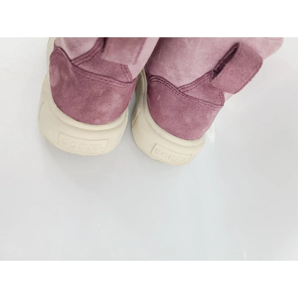 Sorel Slip-On Round Toe Faux Fur Suede Cozy Waterproof Boots Girl, Size 1 Purple